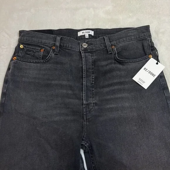 Re/Done 70s Stove Pipe High Rise Jeans Black Ankle Raw Hem NWT Sz 32 / 14 - Picture 6 of 16